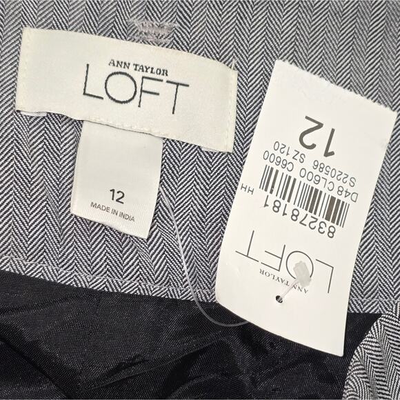 Loft Women's Gray Houndstooth Plaid Wool Wide Leg Pants Size 12 New - Picture 9 of 10